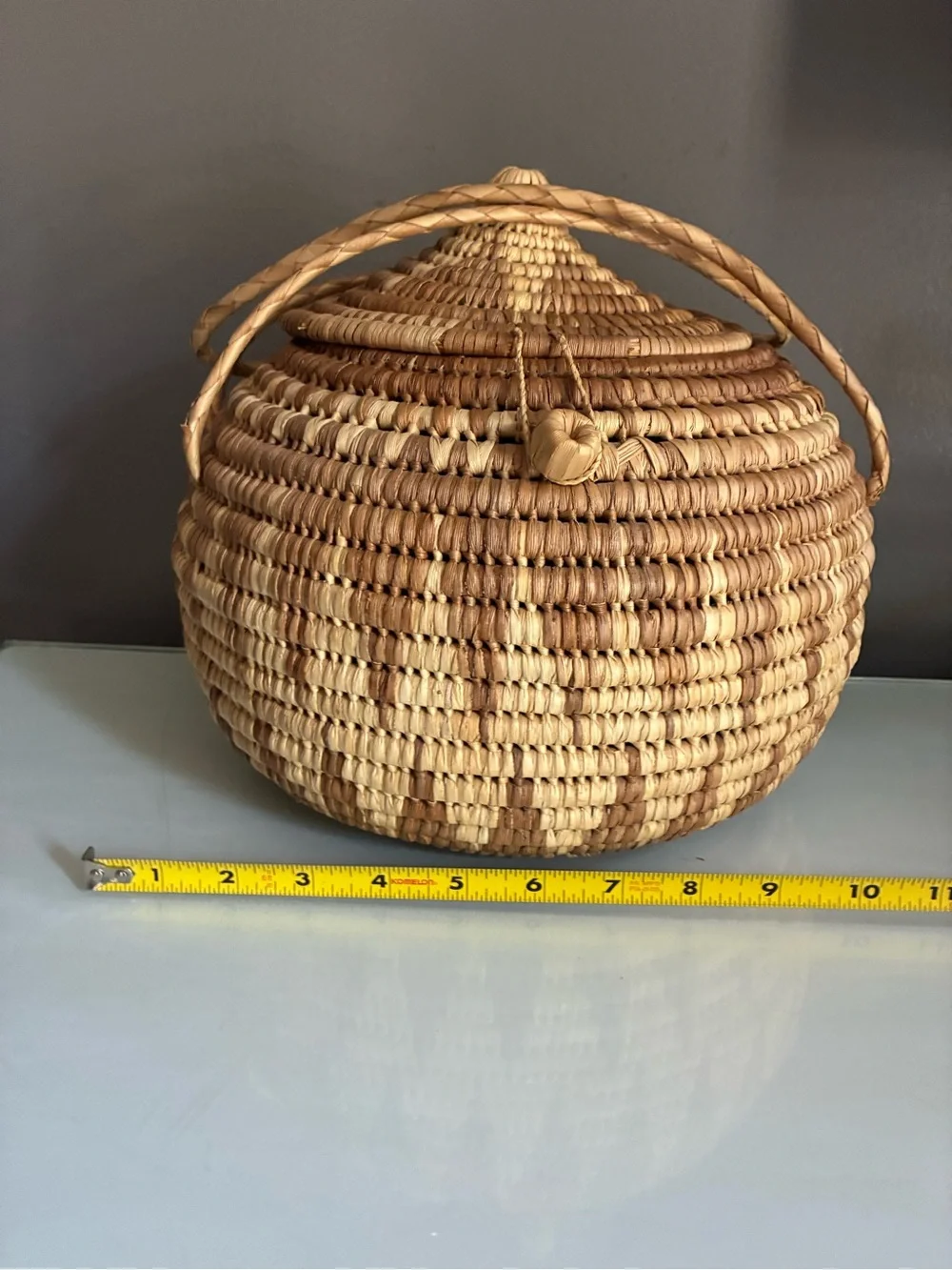 Handmade Lidded African Coiled Basket with Handles Natural Woven Storage Basket